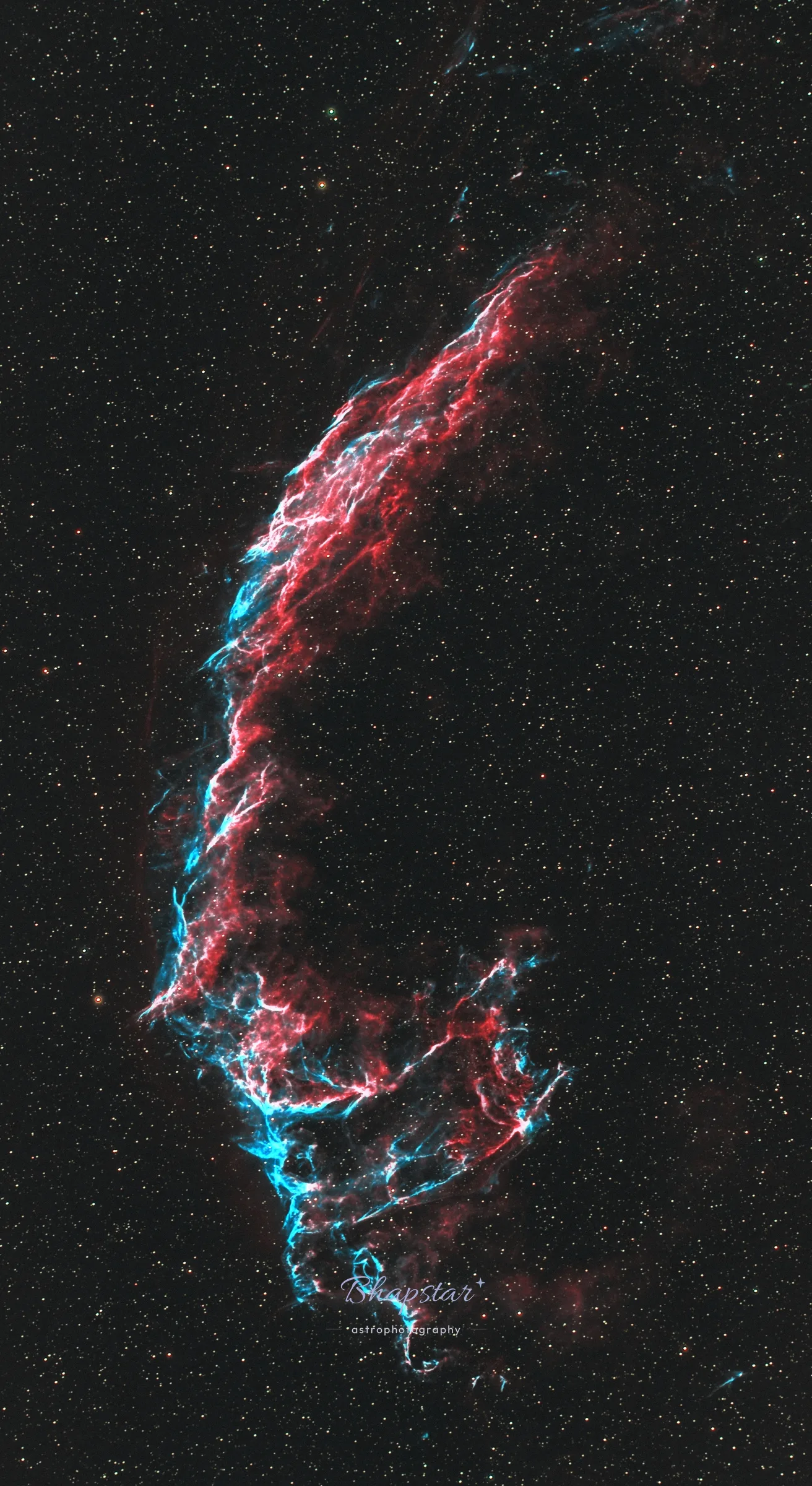 Eastern Veil Nebula NGC 6992 supernova remnant in Cygnus, narrowband astrophotography
