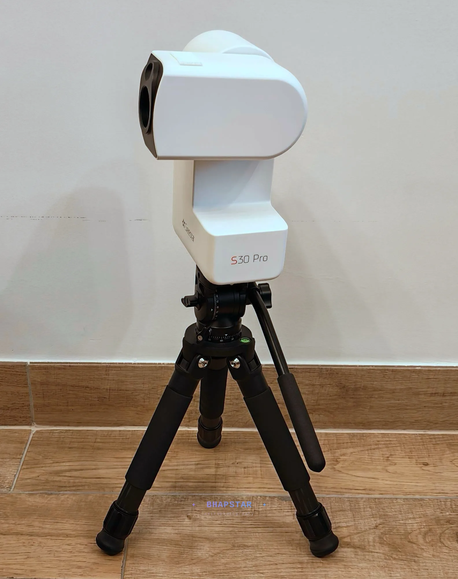 ZWO TC20 tripod and TH10 head carrying a Seestar S30 Pro