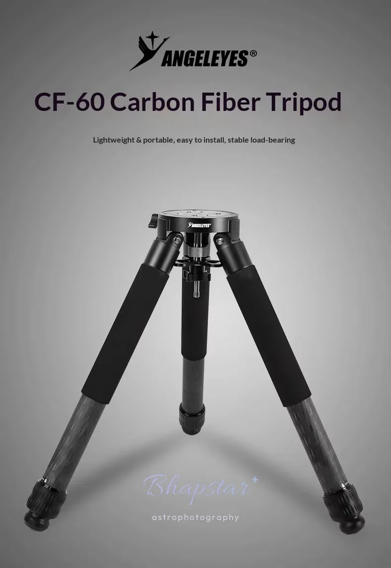 Angeleyes CF-60 carbon fibre tripod, product shot with legs extended