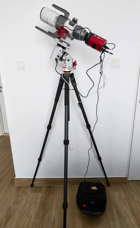 The complete astrophotography rig assembled on its tripod