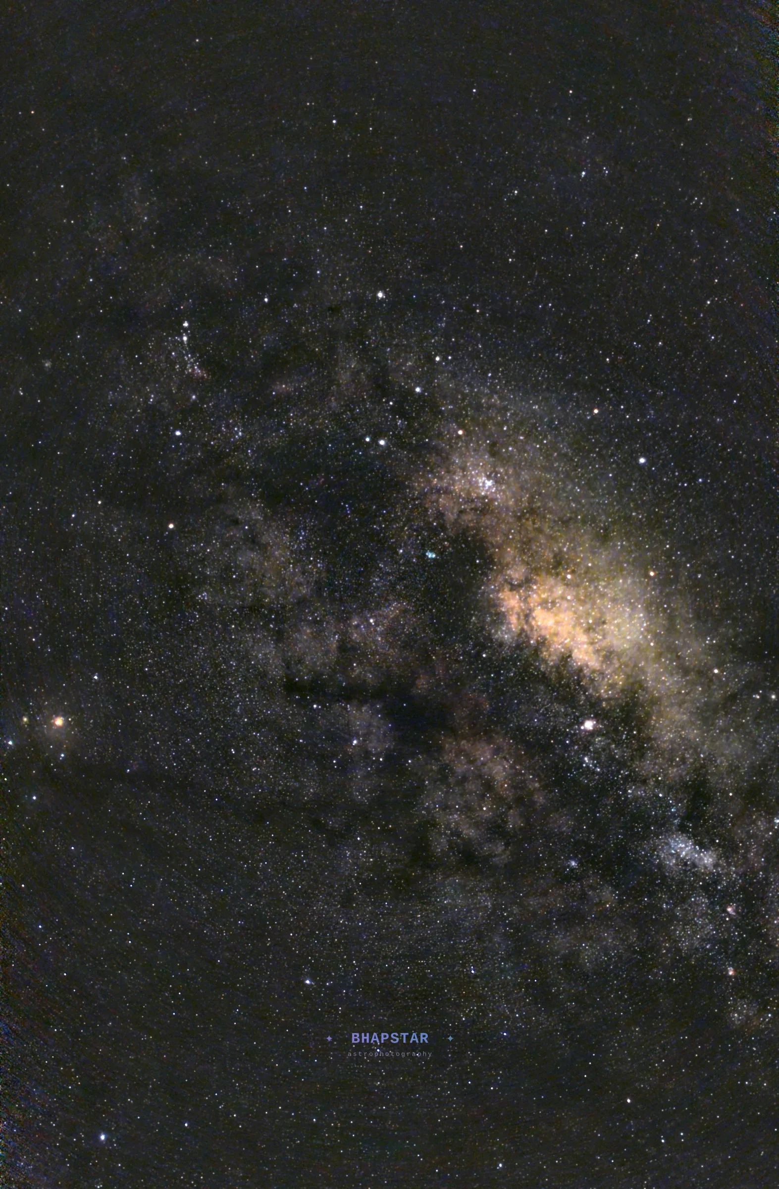 Milky Way galactic core wide-field astrophotography with dark dust lanes