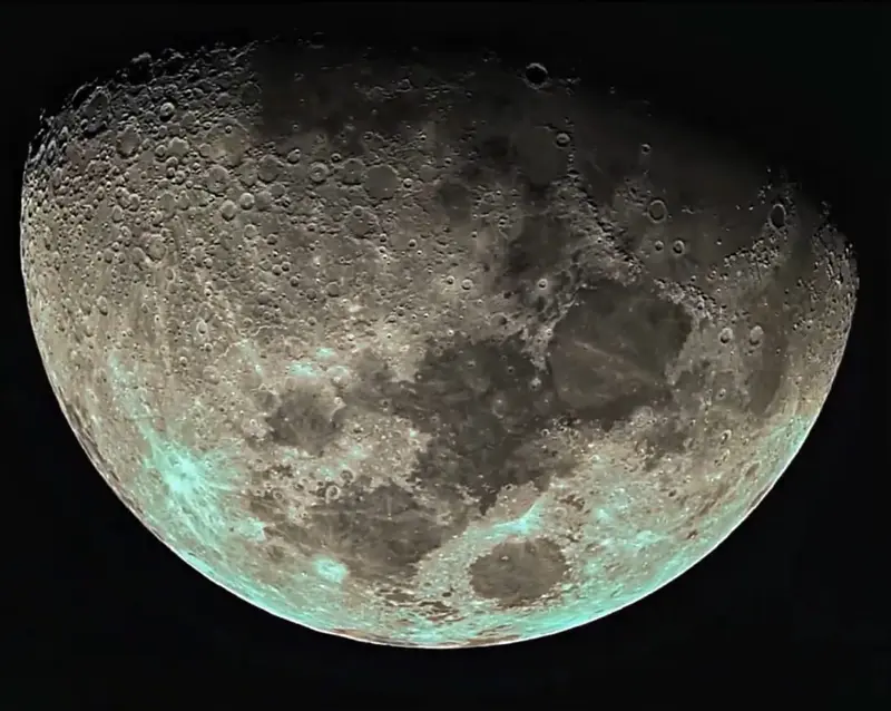 The Moon photographed close up, its craters and dark lava plains clearly visible across the face